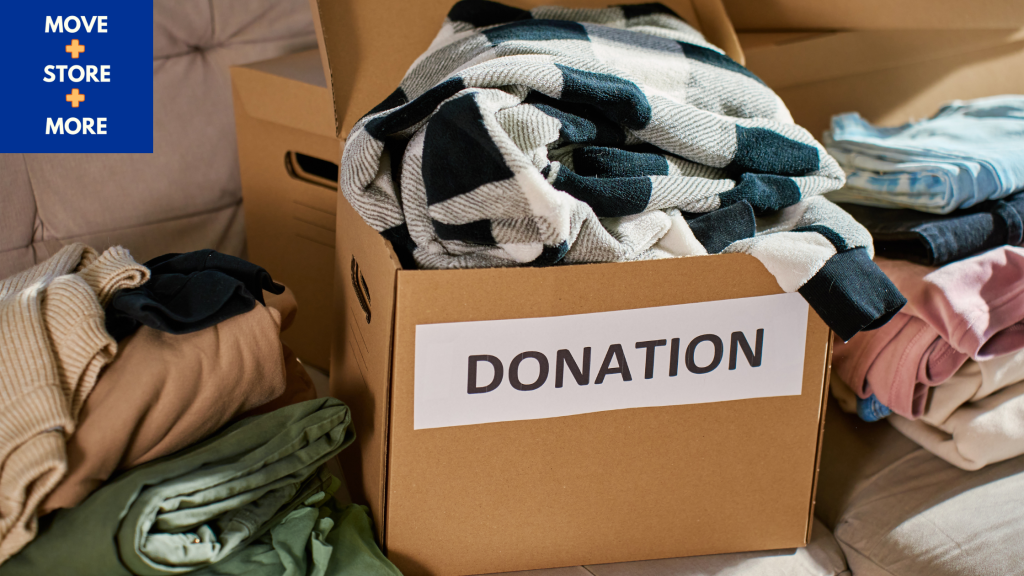 Image of donation boxes alongside packed moving boxes - Move Store & More How to Save Money Before Moving House Blog Image