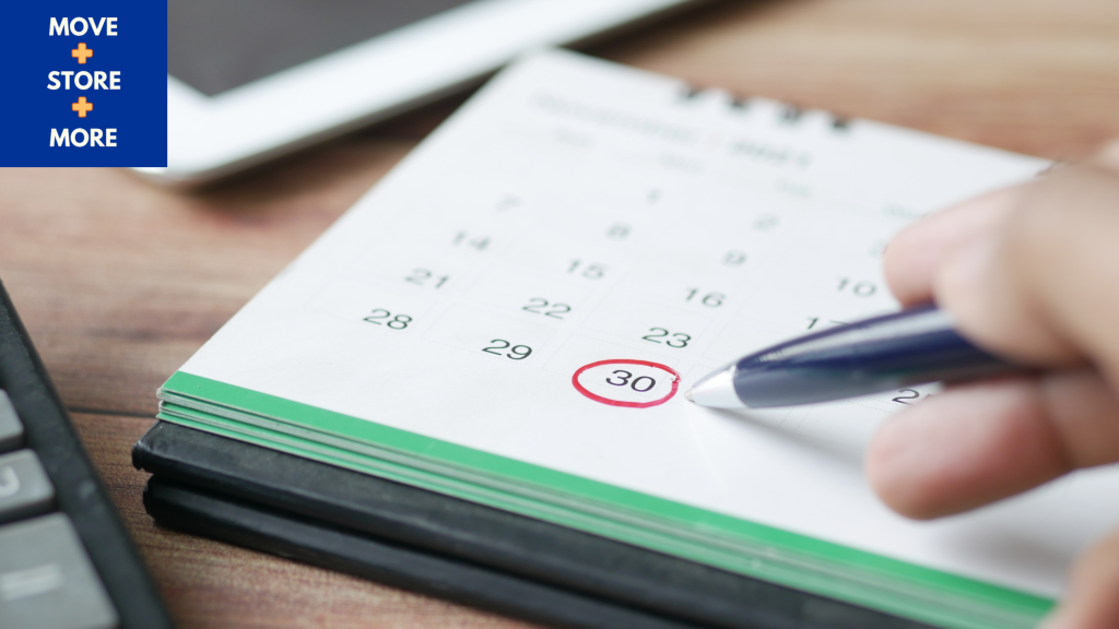 Image of calendar with moving date circled - Move Store & More How to Save Money Before Moving House Blog Image