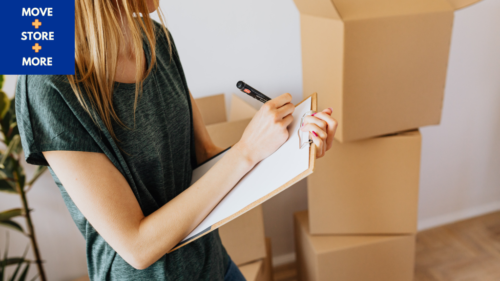 Image of a woman ticking tasks off a moving checklist - Move Store & More How to Save Money Before Moving House Blog Image