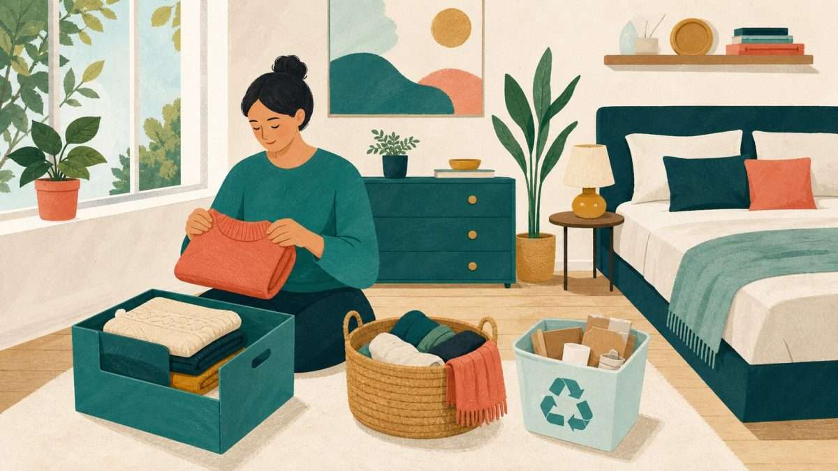 Illustration of belongings being sorted before moving house