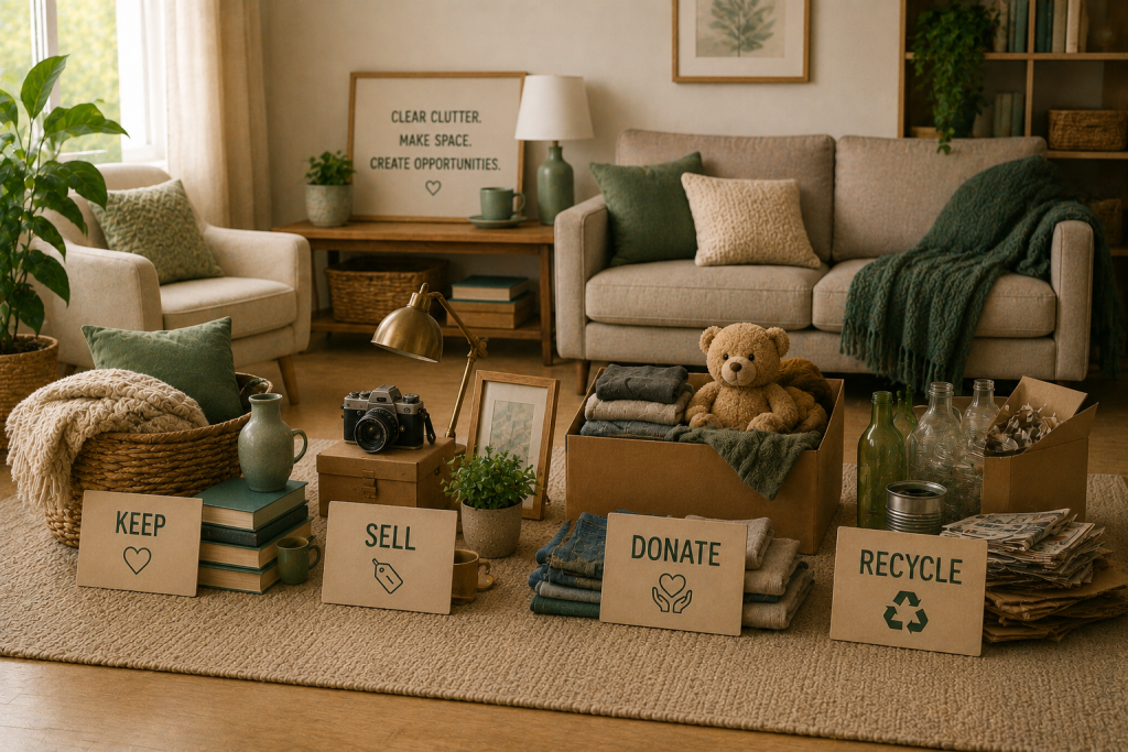 Image of household belongings separated into four labelled groups.