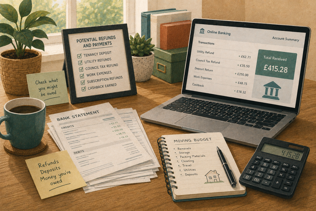 Image of person reviewing bank statements and paperwork.
